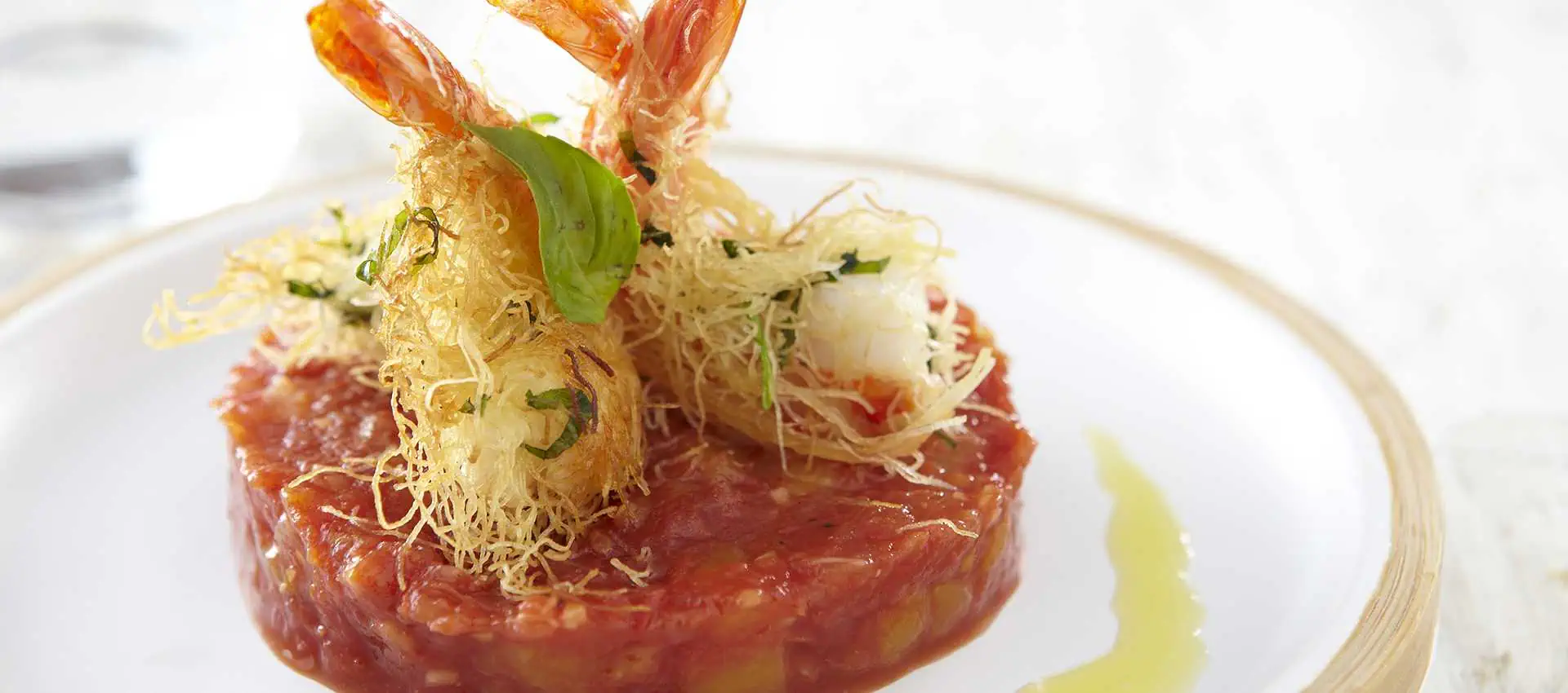 Kataifi prawn with basil, tomato and exotic fruit chutney