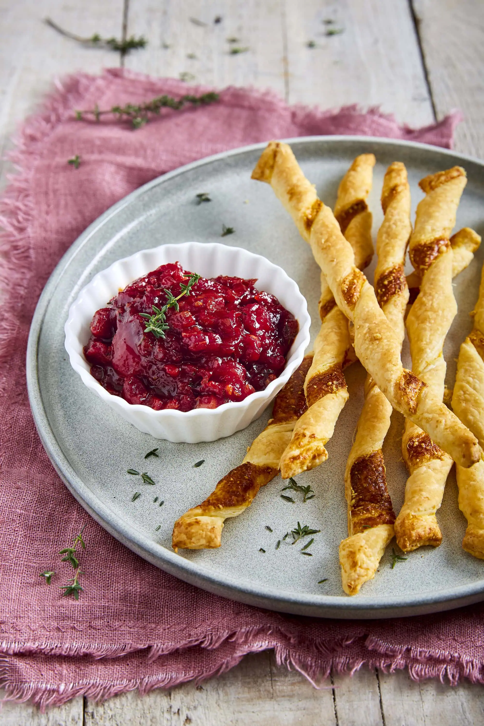 TOMATO, PANCETTA AND TRUFFLE JAM WITH PARMESAN PUFF PASTRY STICKS